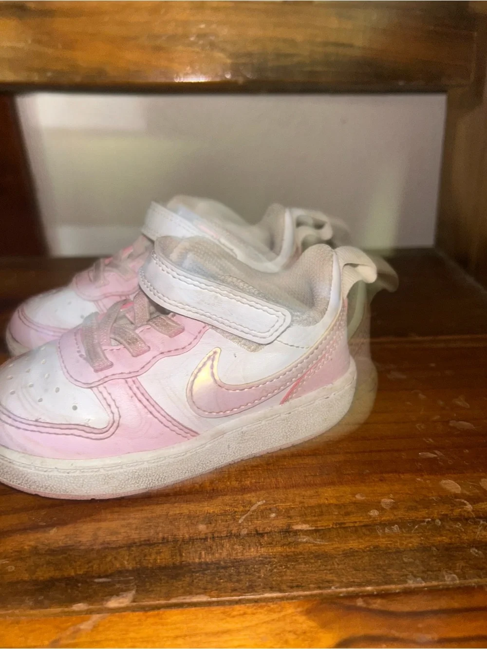 Nike White and Light Pink Toddler Velcro Sneakers